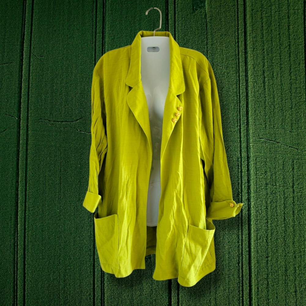 John Roberts | EUC 80s VTG Pretty Chartreuse Open Front 3/4 Sleeve Jacket